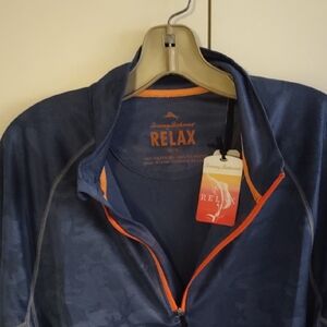 Tommy Bahama Relax Navy Shirt with Orange Trim